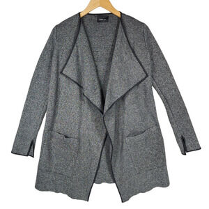Zara S Womens Cardigan Sweater Gray Black Oversized Open Front Faux Leather
